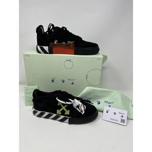 Off White Black Suede Green Vulcanized Low Top Sneakers Size 36 Auth Box